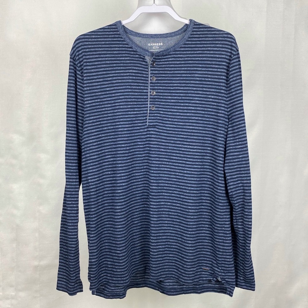 Express Henley Blue Striped Long Sleeve Shirt XL